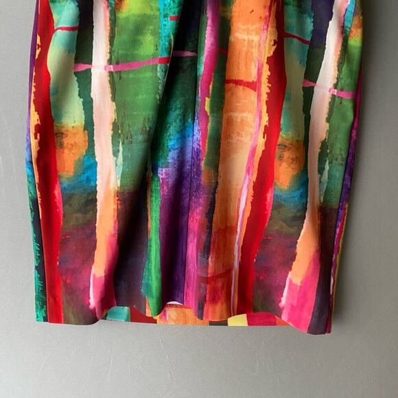 Leslie‎ Fay sz 6 multicolor abstract faux wrap sheath dress - Picture 8 of 8